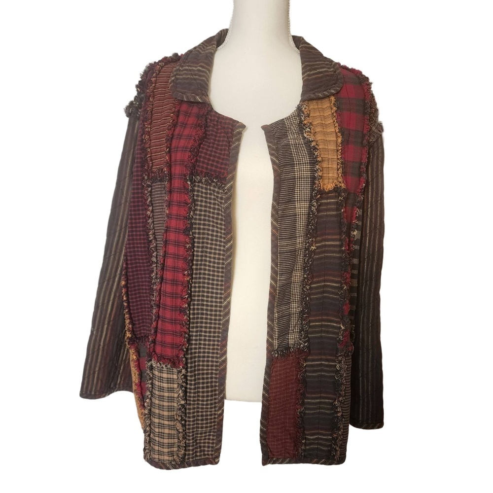 Vintage Patchwork Jacket Collarless Plaid Reversi… - image 1